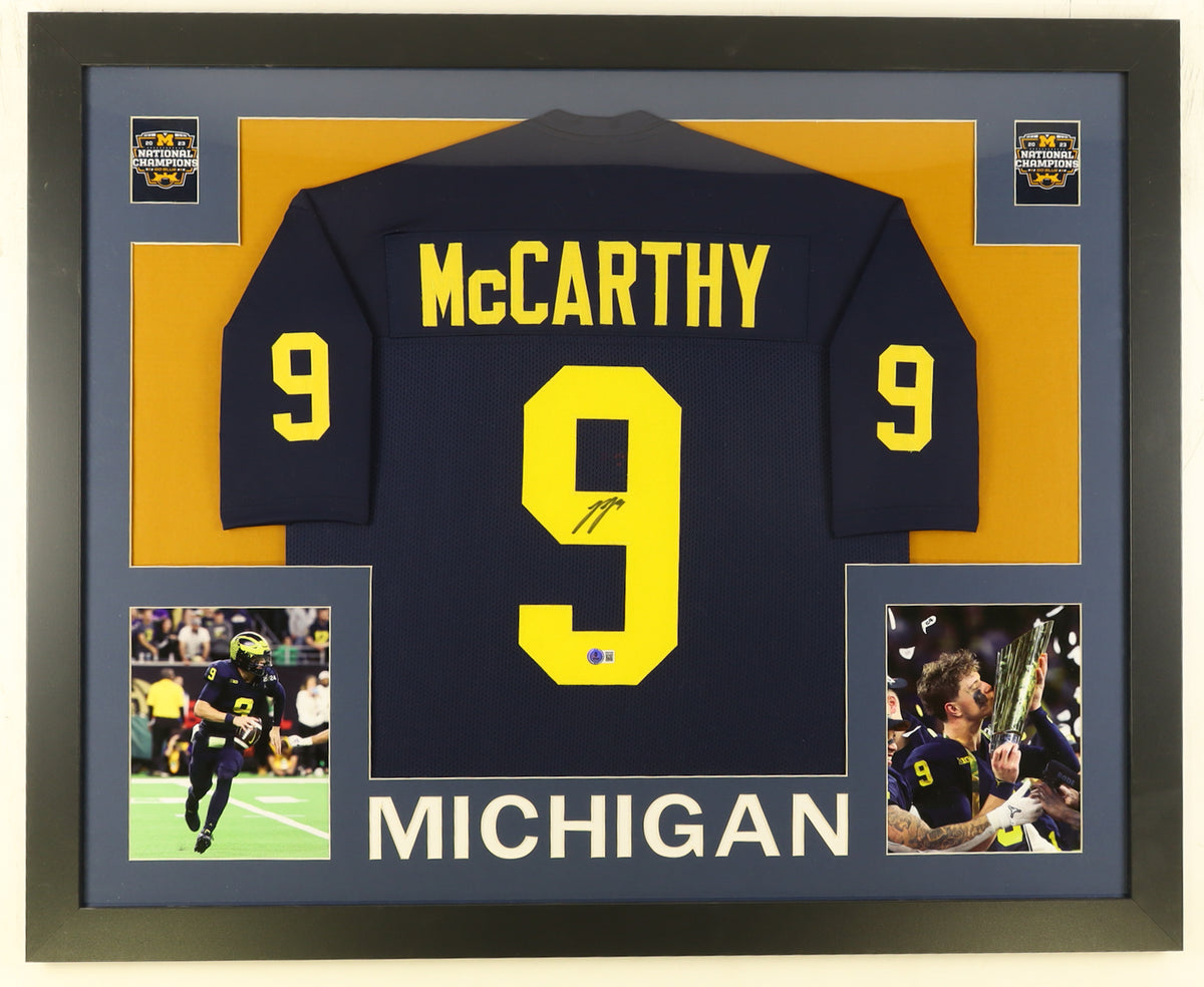 J.J. McCarthy Signed Michigan Wolverines CUSTOM Framed Jersey Display - Beckett