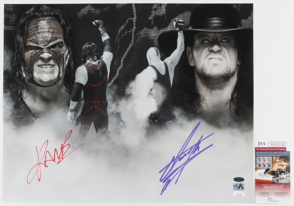 Kane & The Undertaker Dual-Signed WWE 16x20 Photo — Hall of Fame