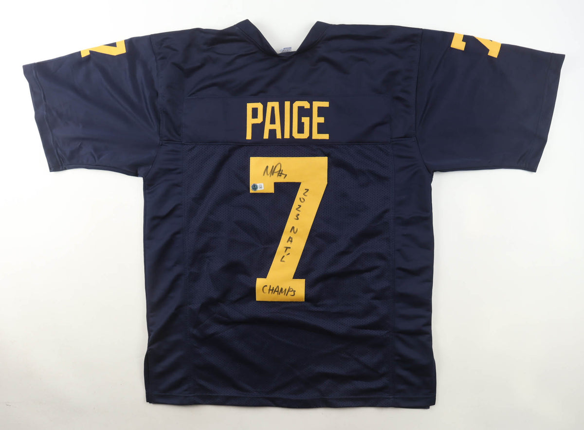 Makari Paige Signed Michigan Wolverines CUSTOM Navy #7 Jersey Inscribed "2023 NAT'L CHAMPS" - Beckett