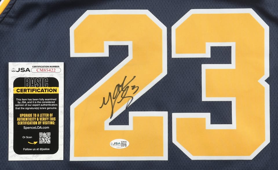 Yaxel Lendeborg Autographed Michigan Wolverines Authentic Jordan Brand Jersey — Navy Blue, 2026 National Champions, Final Four Patch — Size L