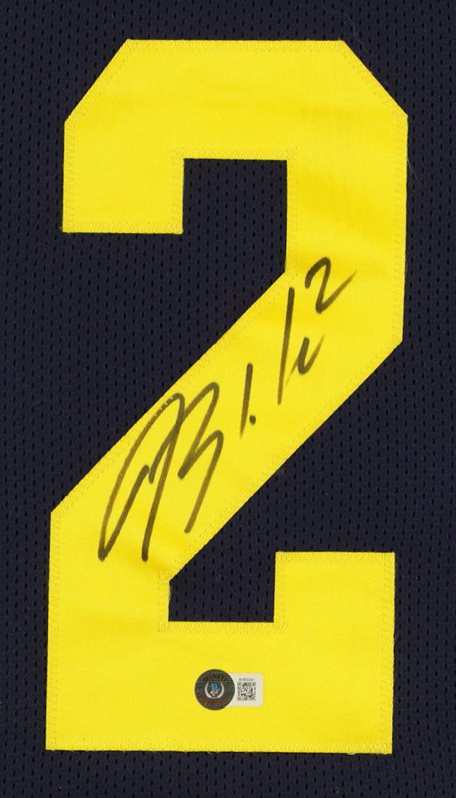 Blake Corum Signed Custom Framed Career Highlight Jersey Display (Beckett)