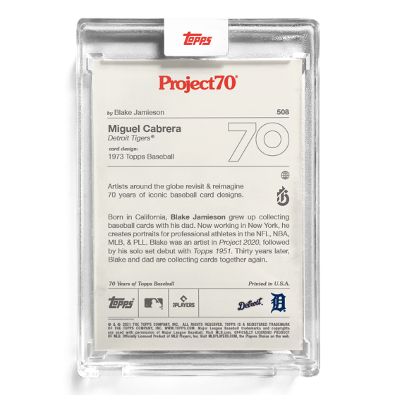 2021 Topps Project 70 Miguel Cabrera #508 by Blake Jamieson — Detroit Tigers — 1973 Design