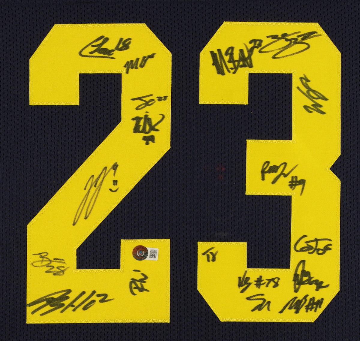 2023 Michigan Wolverines National Champions CUSTOM Framed Jersey Display Signed by 18 - Beckett Item: 2023 N