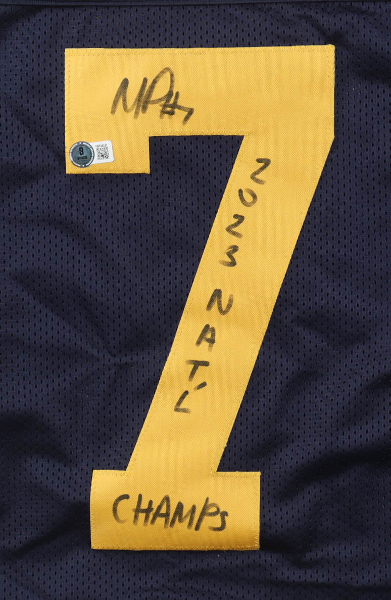 Makari Paige Signed Michigan Wolverines CUSTOM Navy #7 Jersey Inscribed "2023 NAT'L CHAMPS" - Beckett