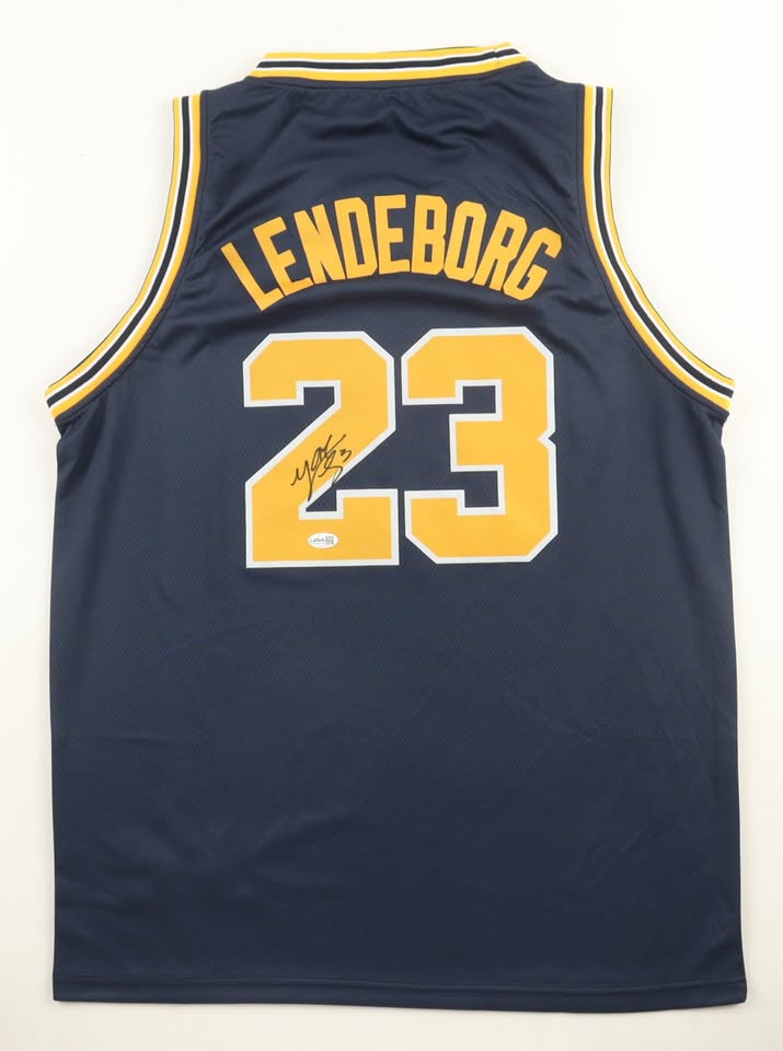 Yaxel Lendeborg Autographed Michigan Wolverines Authentic Jordan Brand Jersey — Navy Blue, 2026 National Champions, Final Four Patch — Size L